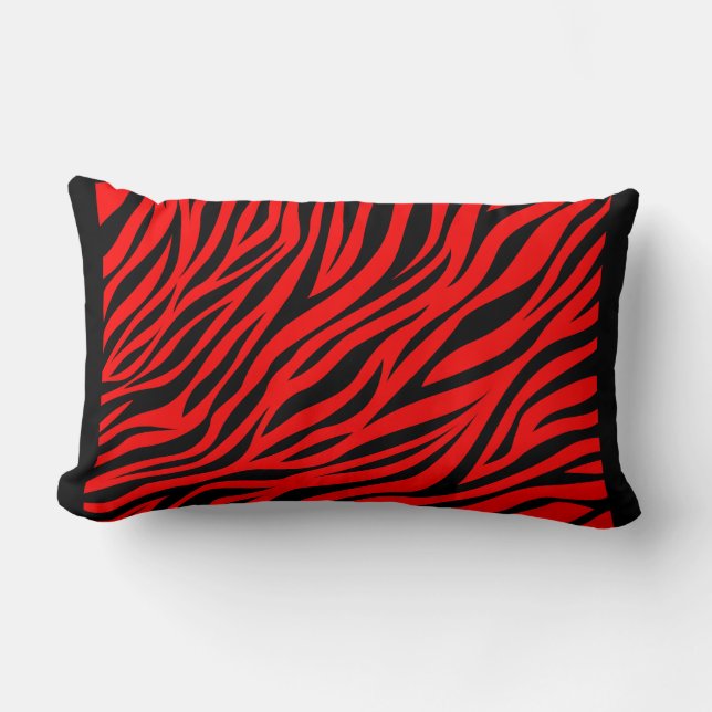 Red Black Zebra Stripes Print Lumbar Cushion (Front)