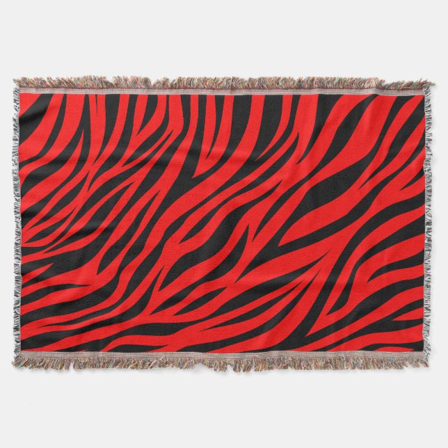 Red Black Zebra Stripes Print Throw Blanket (Front)