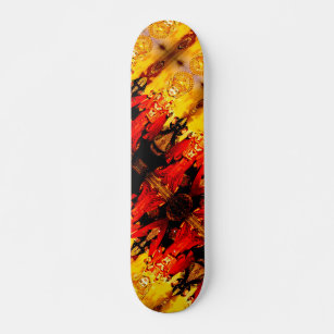 Red Blaze & Gold Abstract, 7 3/4" Skateboard Deck