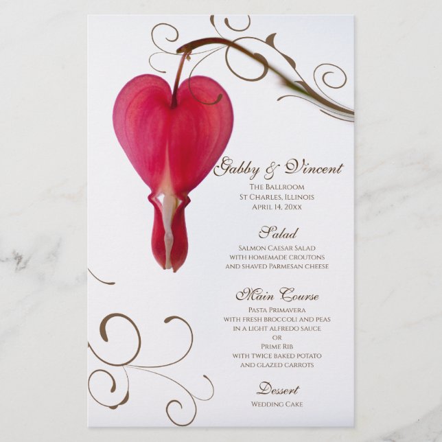 Red Bleeding Hearts Floral Wedding Menu (Front)