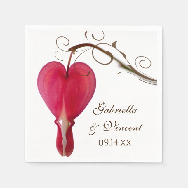 Red Bleeding Hearts Floral Wedding Napkin (Front)
