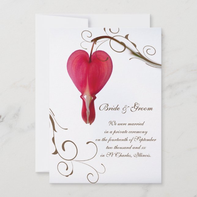 Red Bleeding Hearts Flowers Marriage / Elopement Announcement (Front)