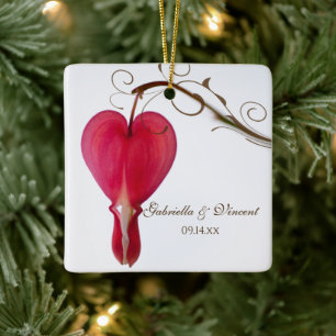 Red Bleeding Hearts Flowers Wedding Ceramic Tree Decoration