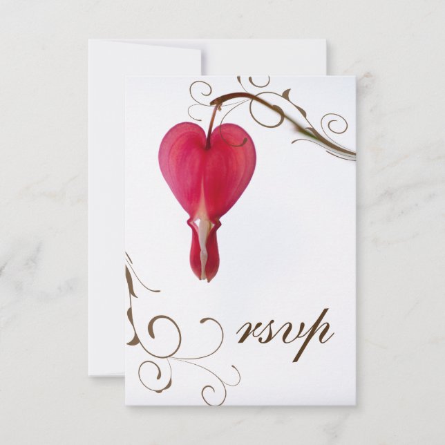 Red Bleeding Hearts Flowers Wedding RSVP Card (Front)