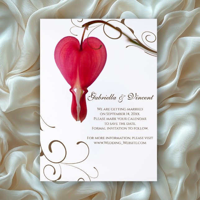 Red Bleeding Hearts Flowers Wedding Save the Date Invitation (Creator Uploaded)