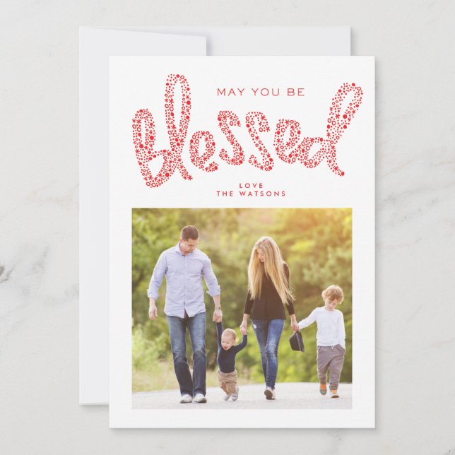 Red Blessed Christmas Religious Custom Photo Holiday Card (Front)
