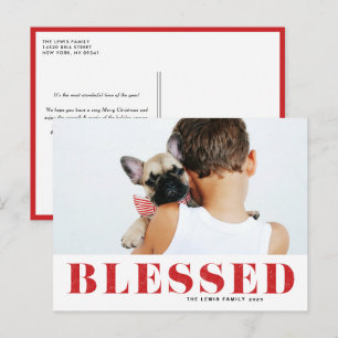 Red Blessed Typography Photo Christmas Holiday Postcard