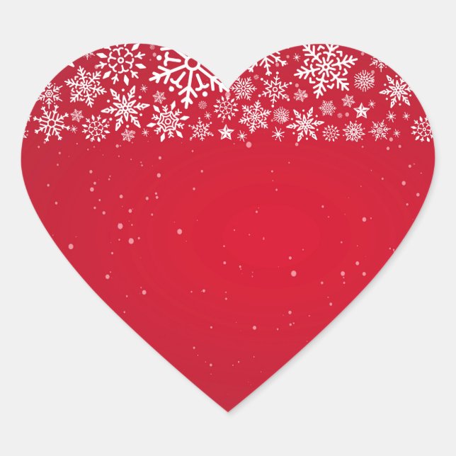 Red Bling sparkling with white snowflake pattern Heart Sticker (Front)