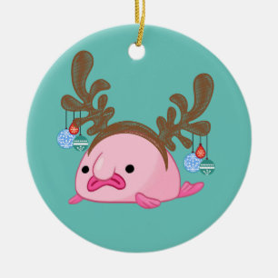 Red Blobfish Reindeer Snow Globe Ceramic Ornament