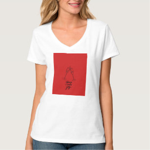 Red Block Line Art Women's V-Neck T-Shirt