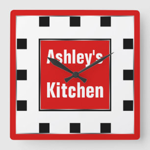 Red Block Square Personalised Wall Clock