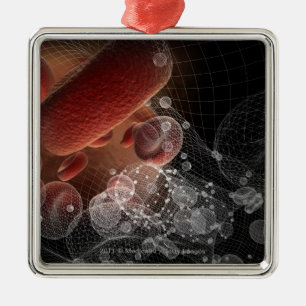Red blood cells in wireframe metal tree decoration