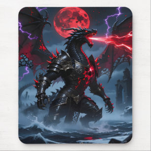 Red Blood Moon Black Dragon Fantasy Gaming Mouse Mat