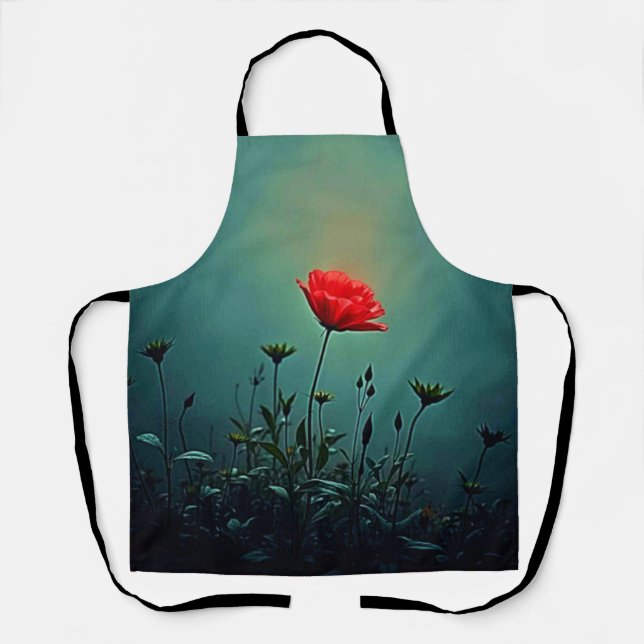 Red Bloom in the Dark Mist Design Apron (Front)