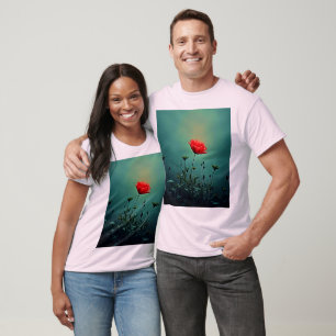 Red Bloom in the Dark Mist Design T-Shirt