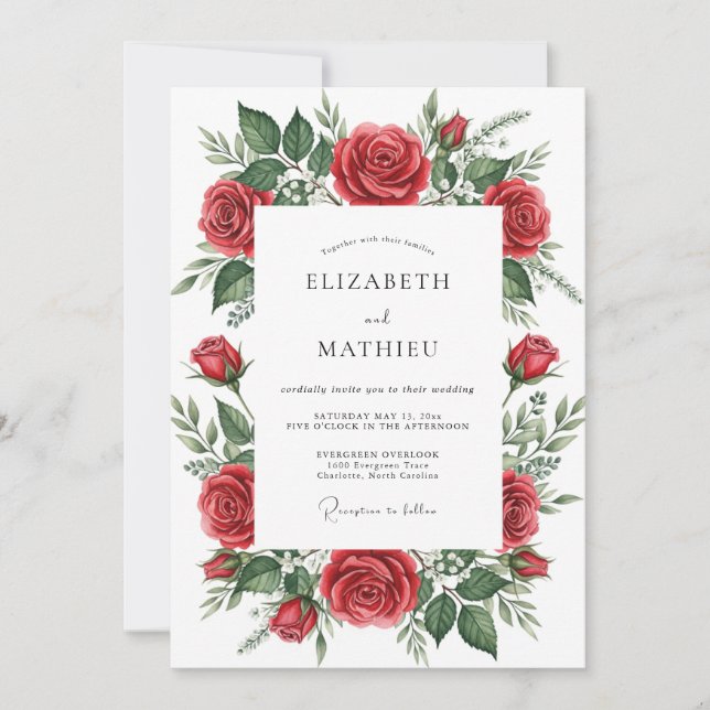Red Bloom Romantic Wedding Invitation (Front)