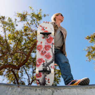 Red Blooming Flowers Skateboard