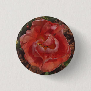 red blossom 3 cm round badge