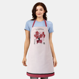 Red blossom bonsai 'Seek harmony' in Chinese art Apron