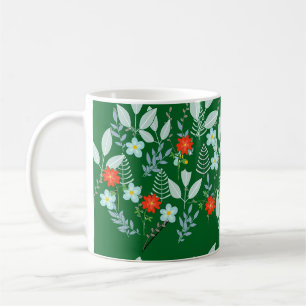 Red Blossom + Leaves Green Coffee Mug