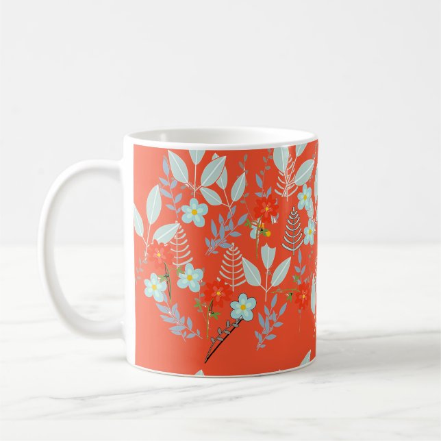 Red Blossom + Leaves Tangerine Coffee Mug (Left)
