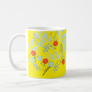 Red Blossom + Leaves Yellow Coffee Mug