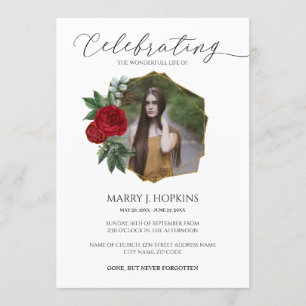 Red Blossom Photo Celebration of Life Invitation