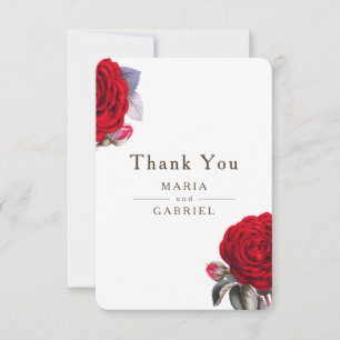 Red blossom rose. Summer Chic elegant Wedding Than Thank You Card