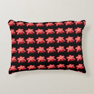 Red Blossom Watercolor Floral Pattern on Black Decorative Cushion
