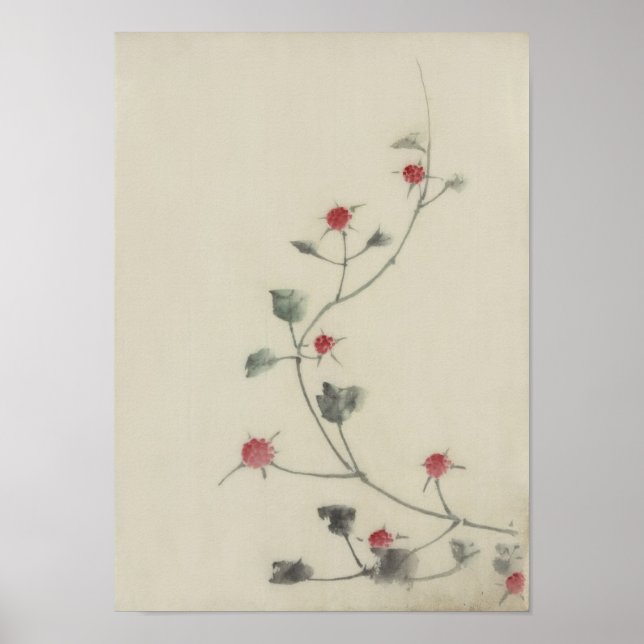 Red Blossoms on Vine Hokusai Japanese Fine Art Poster (Front)