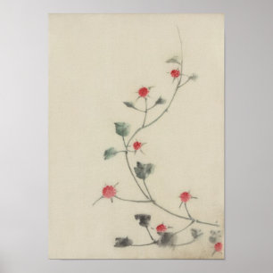 Red Blossoms on Vine Hokusai Japanese Fine Art Poster