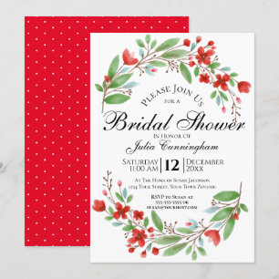 Red Blossoms Watercolor Floral Bridal Shower Invitation
