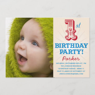 RED & BLUE 1ST    FIRST BIRTHDAY INVITATION