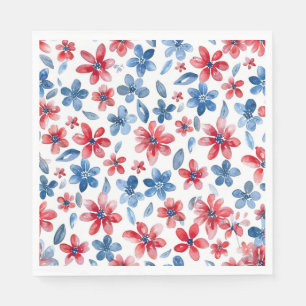 Red Blue 4th July Floral Napkin