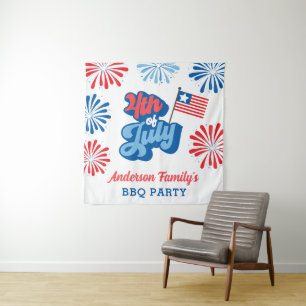 Red & Blue 4th of July Fireworks Reunion BBQ Party Tapestry