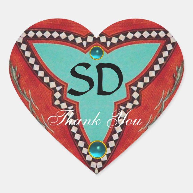 RED BLUE ABSTRACT GEOMETRIC TRIANGLE MONOGRAM HEART STICKER (Front)