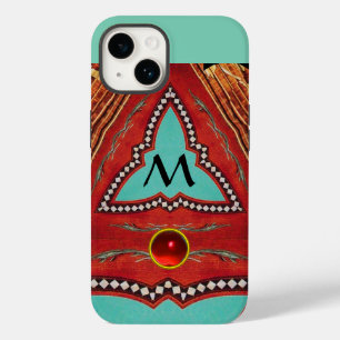 RED BLUE ABSTRACT GEOMETRIC TRIANGLE MONOGRAM iPhone 14 CASE