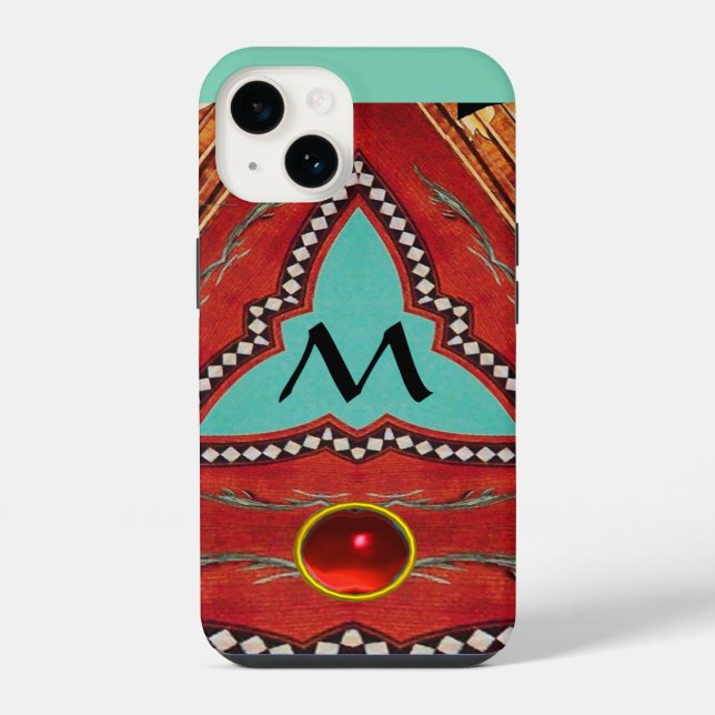 RED BLUE ABSTRACT GEOMETRIC TRIANGLE MONOGRAM iPhone CASE (Back)