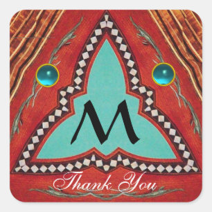 RED BLUE ABSTRACT GEOMETRIC TRIANGLE MONOGRAM SQUARE STICKER