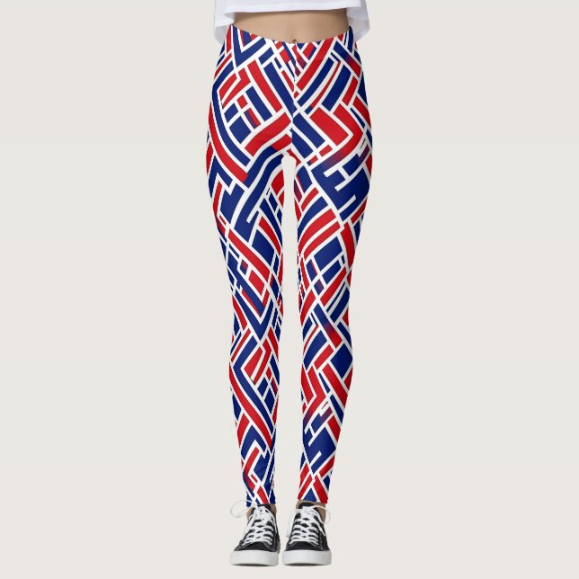 Red Blue Abstract Pattern Leggings (Front)