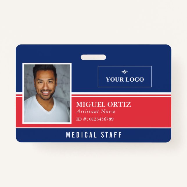 Red Blue Add Your Logo Employee ID ID Badge (Front)