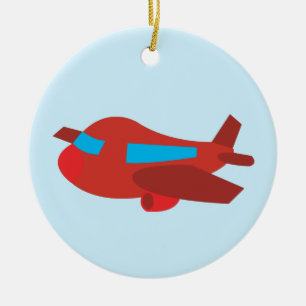Red & Blue Aeroplane Ceramic Tree Decoration