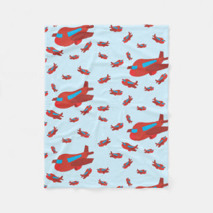 Red & Blue Aeroplane Pattern Fleece Blanket
