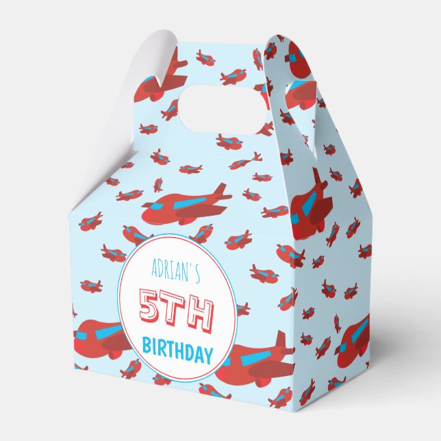 Red Blue Aeroplane Pattern Kids Boys Girls Birthda Favour Box (Front Side)
