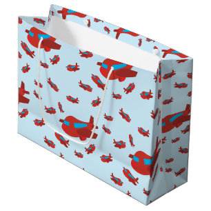 Red & Blue Aeroplane Pattern Large Gift Bag