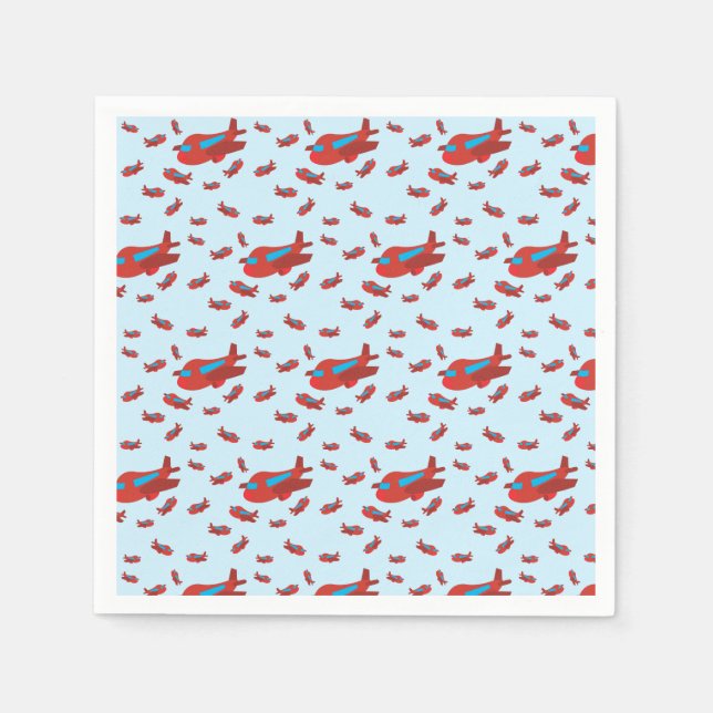 Red & Blue Aeroplane Pattern Napkin (Front)