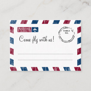 Red Blue Airmail Escort / Seating Card Wedding