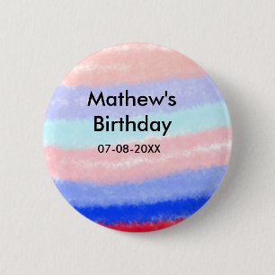 Red blue American boy birthday add name date 6 Cm Round Badge