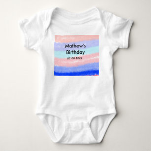 Red blue American boy birthday add name date  Baby Bodysuit