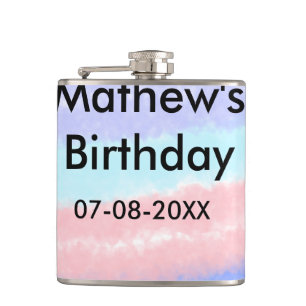 Red blue American boy birthday add name date  Hip Flask